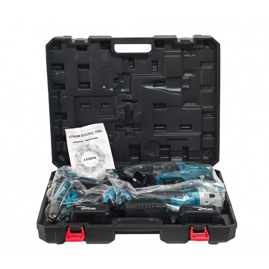 Trusa 4 piese cu 3 ACUMULATORI, autofiletanta, rotopercutor, polizor unghiular, bormasina impact, 24V, 4Ah