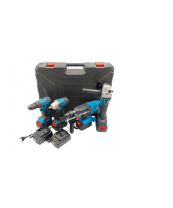 Trusa 4 piese cu 3 ACUMULATORI, autofiletanta, rotopercutor, polizor unghiular, bormasina impact, 24V, 4Ah