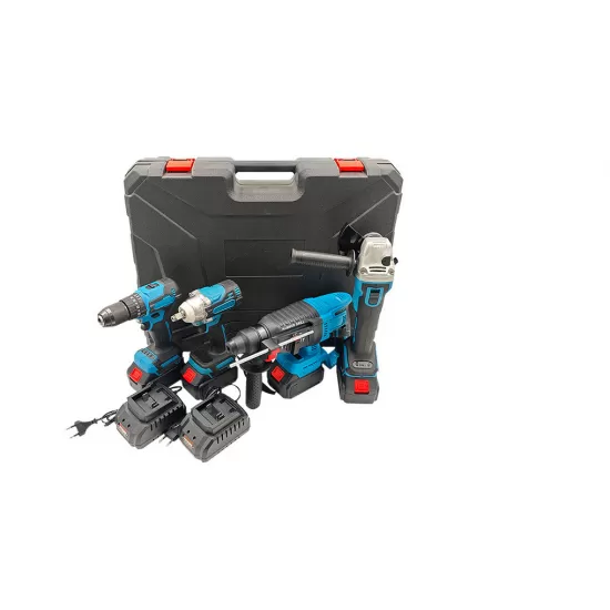 Trusa 4 piese cu 3 ACUMULATORI, autofiletanta, rotopercutor, polizor unghiular, bormasina impact, 24V, 4Ah Trusa 4 piese cu 3 ACUMULATORI, autofiletanta, rotopercutor, polizor unghiular, bormasina impact, 24V, 4Ah