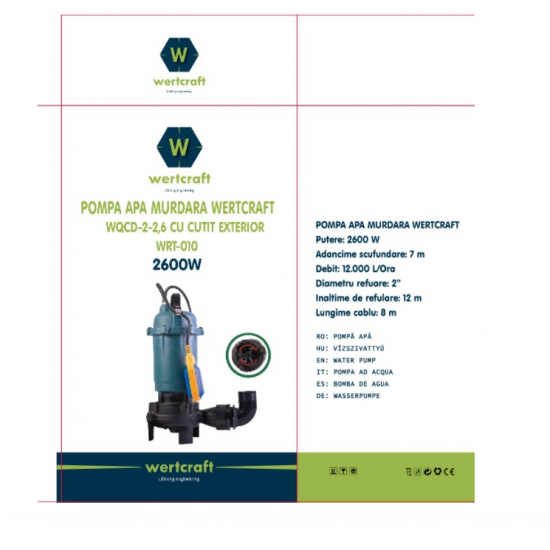 Pompa apa murdara DDT cu tocator exterior si flotor, 2600 W, 12 mc/h, 12 m refulare