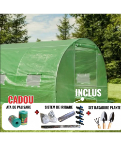 Solar legume 2 x 2 x 2m, folie 180g/m2 : Cadou Sistem de irigare + Ata palisare + Set rasadire plante