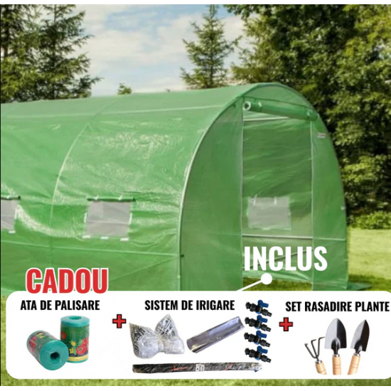 Solar legume 2 x 2 x 2m, folie 180g/m2 : Cadou Sistem de irigare + Ata palisare + Set rasadire plante