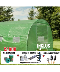 Solar legume 4 x 6 x 2.30m, folie 180g/m2 : Cadou Sistem de irigare + Ata palisare + Set rasadire plante