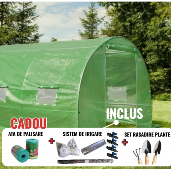 Solar legume 4 x 6 x 2.30m, folie 180g/m2 : Cadou Sistem de irigare + Ata palisare + Set rasadire plante