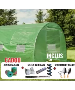 Solar legume 4 x 8 x 2.30m, folie 180g/m2 : Cadou Sistem de irigare + Ata palisare + Set rasadire