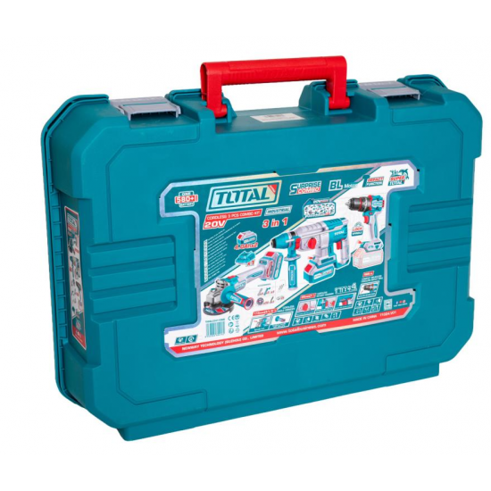 TOTAL - KIT COMBO 20V -4.0Ah - MASINA DE GAURIT CU IMPACT, POLIZOR UNGHIULAR , CIOCAN ROTOPERCUTOR (