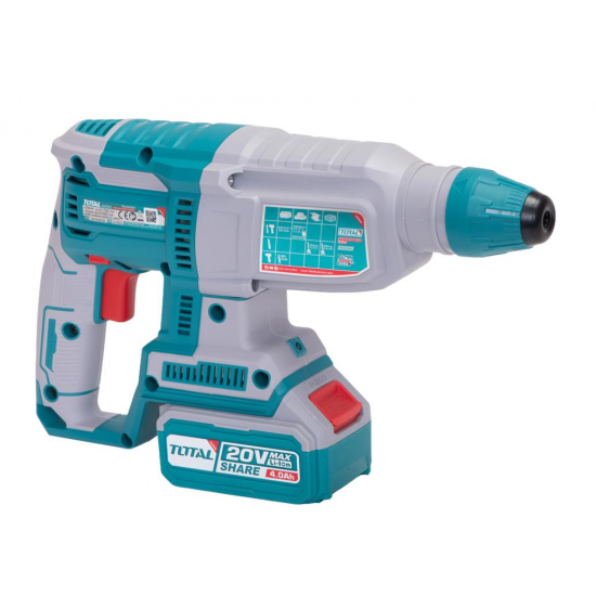 TOTAL - KIT COMBO 20V -4.0Ah - MASINA DE GAURIT CU IMPACT, POLIZOR UNGHIULAR , CIOCAN ROTOPERCUTOR (