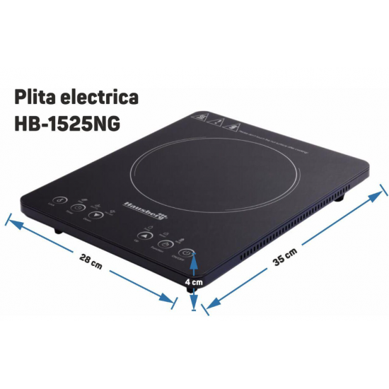 Plita cu inductie Hausberg HB-1525NG, 2000W, Touch control, o zona de gatit, Negru