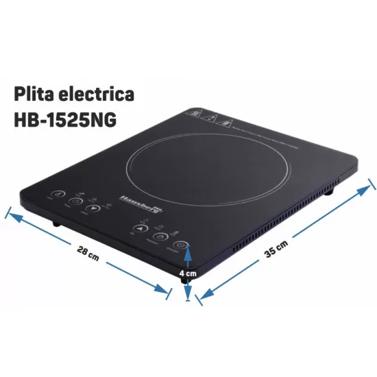 Plita cu inductie Hausberg HB-1525NG, 2000W, Touch control, o zona de gatit, Negru Plita cu inductie Hausberg HB-1525NG, 2000W, Touch control, o zona de gatit, Negru