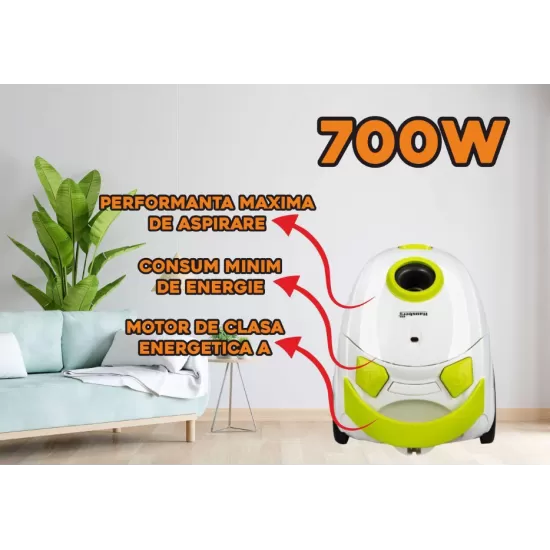 Aspirator cu sac Hausberg HB2080VR, 700W, Capacitate 1.5L - Alb/Verde Aspirator cu sac Hausberg HB2080VR, 700W, Capacitate 1.5L - Alb/Verde