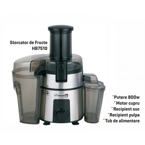 Storcator de Fructe Hausberg HB7510, 800W,Inox/Negru - Lame Otel Inoxidabil Storcator de Fructe Hausberg HB7510, 800W,Inox/Negru - Lame Otel Inoxidabil