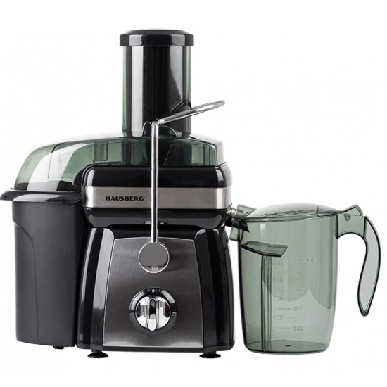 Storcator de fructe si legume Hausberg HB-7540, 1000 W, 2 viteze, recipient pulpa 1 l, recipient suc 1 l, accesoriu impingere, negru + argintiu
