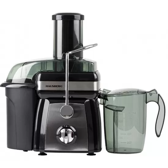 Storcator de fructe si legume Hausberg HB-7540, 1000 W, 2 viteze, recipient pulpa 1 l, recipient suc 1 l, accesoriu impingere, negru + argintiu Storcator de fructe si legume Hausberg HB-7540, 1000 W, 2 viteze, recipient pulpa 1 l, recipient suc 1 l, accesoriu impingere, negru + argintiu