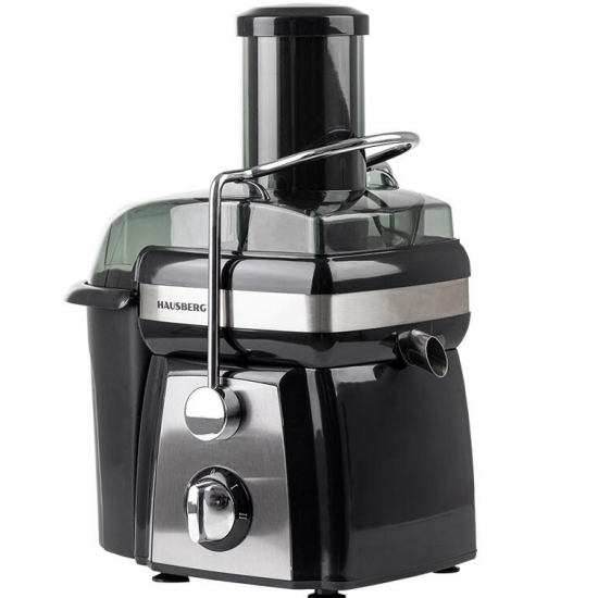 Storcator de fructe si legume Hausberg HB-7540, 1000 W, 2 viteze, recipient pulpa 1 l, recipient suc 1 l, accesoriu impingere, negru + argintiu