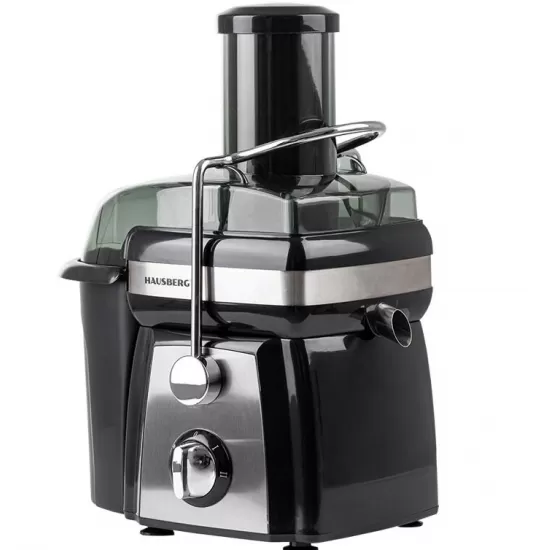 Storcator de fructe si legume Hausberg HB-7540, 1000 W, 2 viteze, recipient pulpa 1 l, recipient suc 1 l, accesoriu impingere, negru + argintiu Storcator de fructe si legume Hausberg HB-7540, 1000 W, 2 viteze, recipient pulpa 1 l, recipient suc 1 l, accesoriu impingere, negru + argintiu