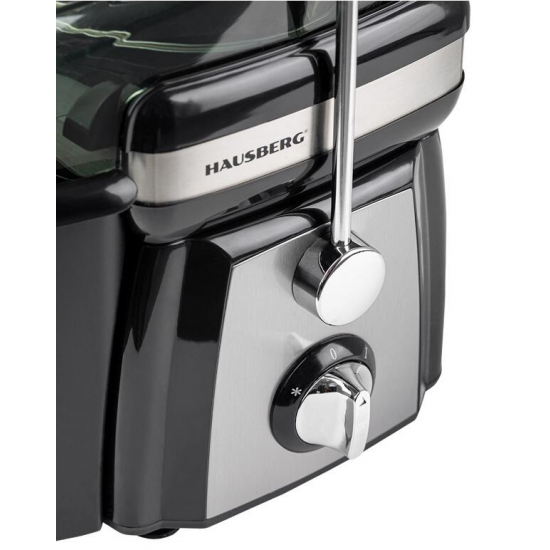 Storcator de fructe si legume Hausberg HB-7540, 1000 W, 2 viteze, recipient pulpa 1 l, recipient suc 1 l, accesoriu impingere, negru + argintiu