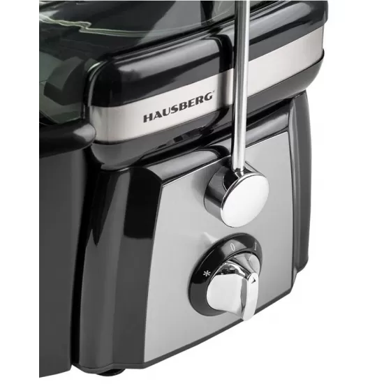 Storcator de fructe si legume Hausberg HB-7540, 1000 W, 2 viteze, recipient pulpa 1 l, recipient suc 1 l, accesoriu impingere, negru + argintiu Storcator de fructe si legume Hausberg HB-7540, 1000 W, 2 viteze, recipient pulpa 1 l, recipient suc 1 l, accesoriu impingere, negru + argintiu