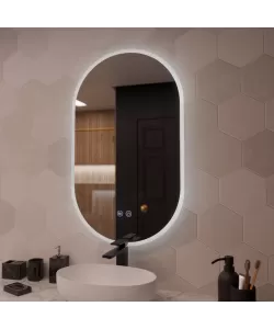 Oglinda LED Ovala 50x80cm, Llexort Touch, Sistem Dezaburire, Dimabila Oglinda LED Ovala 50x80cm, Llexort Touch, Sistem Dezaburire, Dimabila