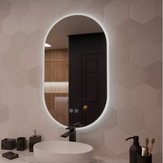 Oglinda LED Ovala 50x80cm, Llexort Touch, Sistem Dezaburire, Dimabila Oglinda LED Ovala 50x80cm, Llexort Touch, Sistem Dezaburire, Dimabila