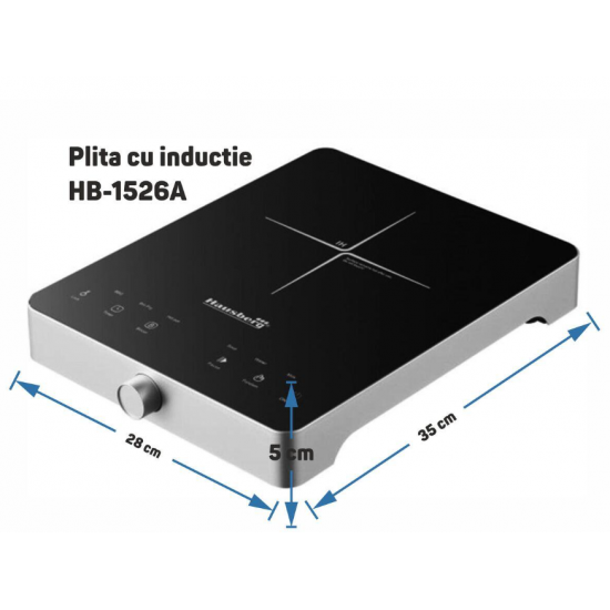 Plita cu inductie - Hausberg HB-1526AB, 2000W, control tactil, o zona de gatit