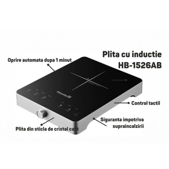Plita cu inductie - Hausberg HB-1526AB, 2000W, control tactil, o zona de gatit