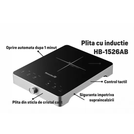 Plita cu inductie - Hausberg HB-1526AB, 2000W, control tactil, o zona de gatit Plita cu inductie - Hausberg HB-1526AB, 2000W, control tactil, o zona de gatit