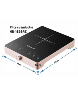 Plita cu inductie - Hausberg HB-1526RZ, Roz, 2000W, control tactil, o zona de gatit