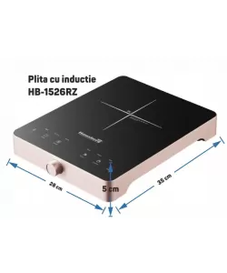 Plita cu inductie - Hausberg HB-1526RZ, Roz, 2000W, control tactil, o zona de gatit