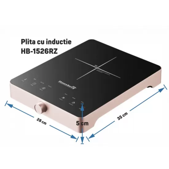 Plita cu inductie - Hausberg HB-1526RZ, Roz, 2000W, control tactil, o zona de gatit Plita cu inductie - Hausberg HB-1526RZ, Roz, 2000W, control tactil, o zona de gatit