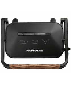 Sandwich-maker Grill HAUSBERG HB-632, 1100-1300 W, Panini, Placi nonaderente, Maner rece, Negru