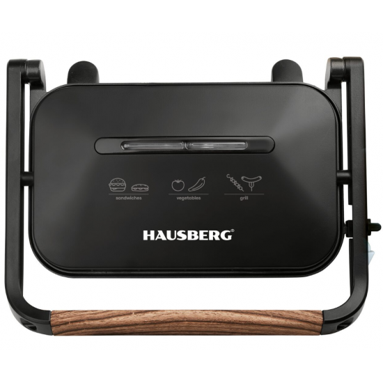 Sandwich-maker Grill HAUSBERG HB-632, 1100-1300 W, Panini, Placi nonaderente, Maner rece, Negru
