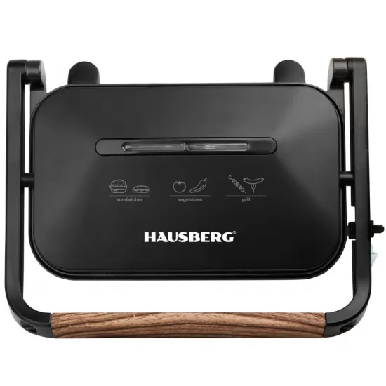 Sandwich-maker Grill HAUSBERG HB-632, 1100-1300 W, Panini, Placi nonaderente, Maner rece, Negru Sandwich-maker Grill HAUSBERG HB-632, 1100-1300 W, Panini, Placi nonaderente, Maner rece, Negru