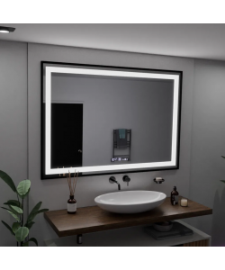 Oglinda LED Rectangulara, 100x65cm, Verite Majeste Noir Motion Glow Marcello, Sistem Dezaburire, Ceas & Termometru, Dimabila