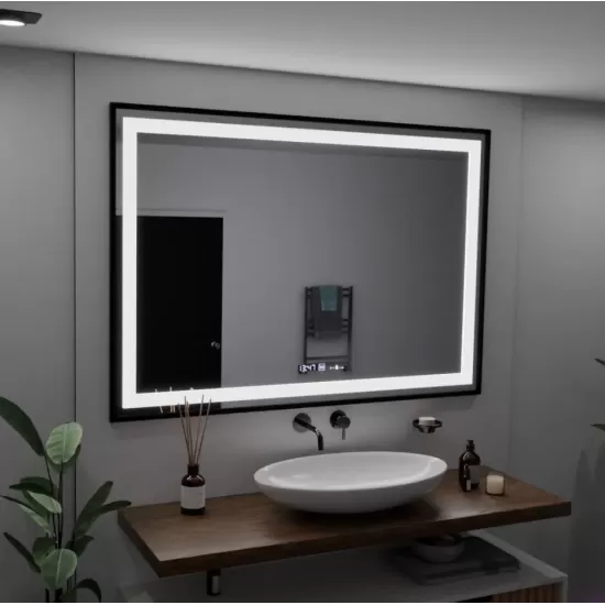Oglinda LED Rectangulara, 100x65cm, Verite Majeste Noir Motion Glow Marcello, Sistem Dezaburire, Ceas & Termometru, Dimabila Oglinda LED Rectangulara, 100x65cm, Verite Majeste Noir Motion Glow Marcello, Sistem Dezaburire, Ceas & Termometru, Dimabila