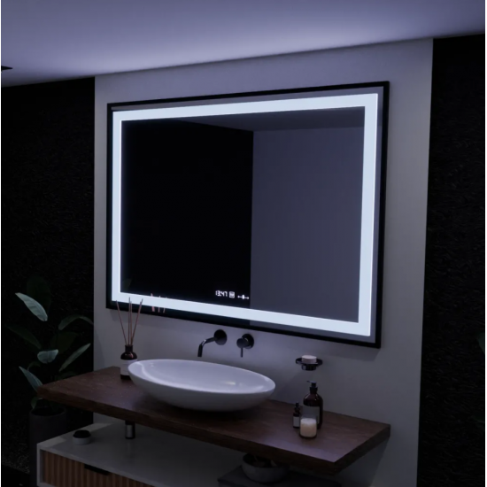 Oglinda LED Rectangulara, 100x65cm, Verite Majeste Noir Motion Glow Marcello, Sistem Dezaburire, Ceas & Termometru, Dimabila