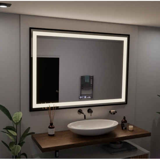 Oglinda LED Rectangulara, 100x65cm, Verite Majeste Noir Motion Glow Marcello, Sistem Dezaburire, Ceas & Termometru, Dimabila