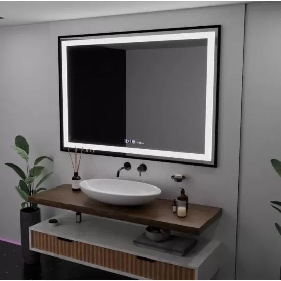 Oglinda LED Rectangulara, 100x65cm, Verite Majeste Noir Motion Glow Marcello, Sistem Dezaburire, Ceas & Termometru, Dimabila Oglinda LED Rectangulara, 100x65cm, Verite Majeste Noir Motion Glow Marcello, Sistem Dezaburire, Ceas & Termometru, Dimabila