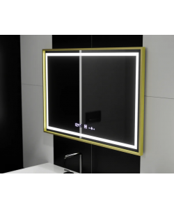 Oglinda LED Rectangulara, 120x80cm, Verite Royale Gold MotionGlow Marcello, Sistem Dezaburire, Ceas & Termometru, Dimabila