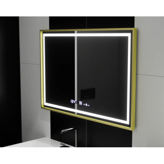 Oglinda LED Rectangulara, 120x80cm, Verite Royale Gold MotionGlow Marcello, Sistem Dezaburire, Ceas & Termometru, Dimabila