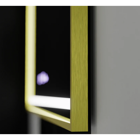 Oglinda LED Rectangulara, 120x80cm, Verite Royale Gold MotionGlow Marcello, Sistem Dezaburire, Ceas & Termometru, Dimabila
