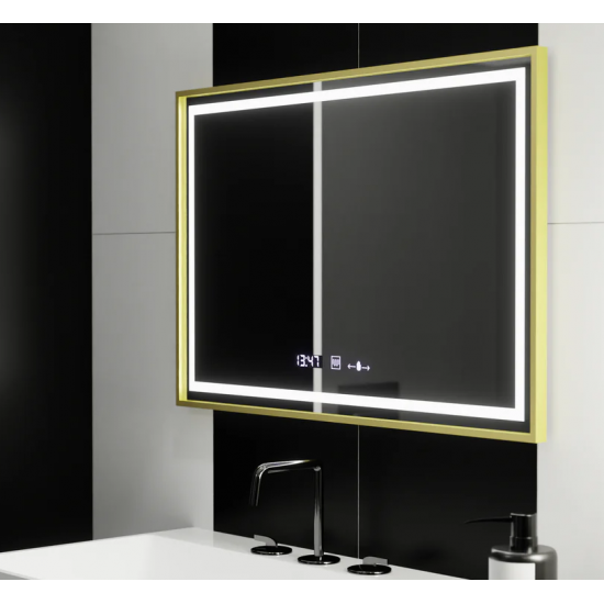 Oglinda LED Rectangulara, 120x80cm, Verite Royale Gold MotionGlow Marcello, Sistem Dezaburire, Ceas & Termometru, Dimabila