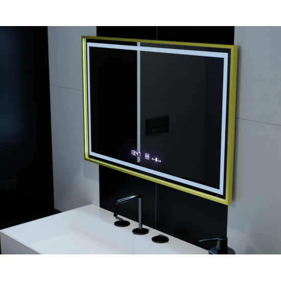 Oglinda LED Rectangulara, 120x80cm, Verite Royale Gold MotionGlow Marcello, Sistem Dezaburire, Ceas & Termometru, Dimabila