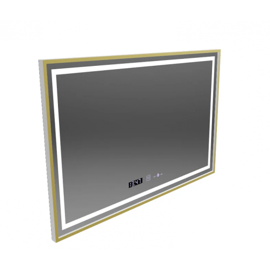 Oglinda LED Rectangulara, 120x80cm, Verite Royale Gold MotionGlow Marcello, Sistem Dezaburire, Ceas & Termometru, Dimabila