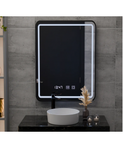 Oglinda LED Touch Karl Sistem Dezaburire, Ceas si Temperatura 50x70 cm Rama Negru Brushed