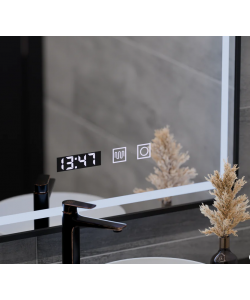 Oglinda LED Touch Karl Sistem Dezaburire, Ceas si Temperatura 50x70 cm Rama Negru Brushed
