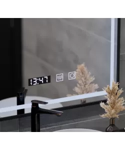 Oglinda LED Touch Karl Sistem Dezaburire, Ceas si Temperatura 50x70 cm Rama Negru Brushed