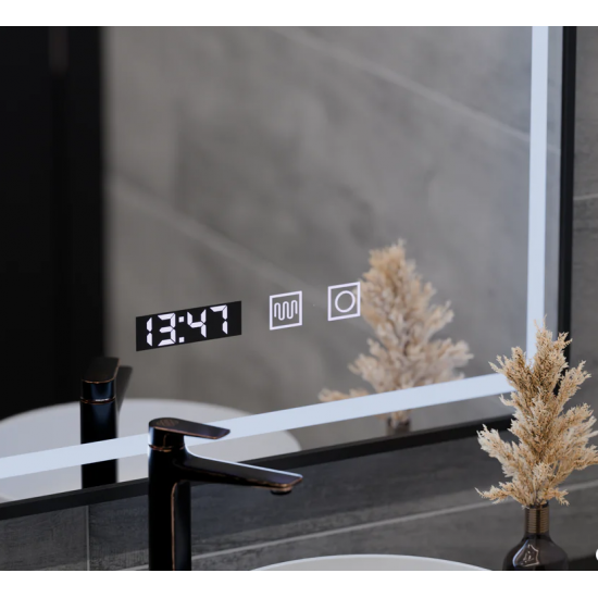Oglinda LED Touch Karl Sistem Dezaburire, Ceas si Temperatura 50x70 cm Rama Negru Brushed
