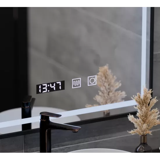 Oglinda LED Touch Karl Sistem Dezaburire, Ceas si Temperatura 50x70 cm Rama Negru Brushed Oglinda LED Touch Karl Sistem Dezaburire, Ceas si Temperatura 50x70 cm Rama Negru Brushed