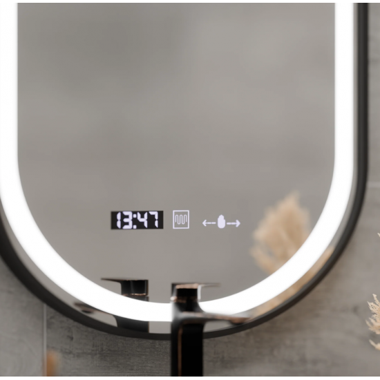 Oglinda LED Senzor Helmut Sistem Dezaburire, Ceas si Temperatura 50x80 cm Rama Negru Brushed Marcello Funghi