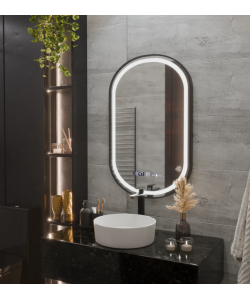 Oglinda LED Senzor Helmut Sistem Dezaburire, Ceas si Temperatura 50x80 cm Rama Negru Brushed Marcello Funghi